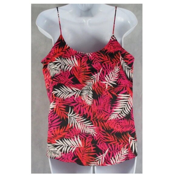 NWT Bar III Women's Scoop-Neck Cami Top, Sunset Rose Multicolor Leaf Print - Picture 2 of 2